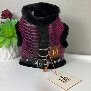Haute Hounds Luxury Dog Harness Small Faux Croc Leather Black Plush Puppy